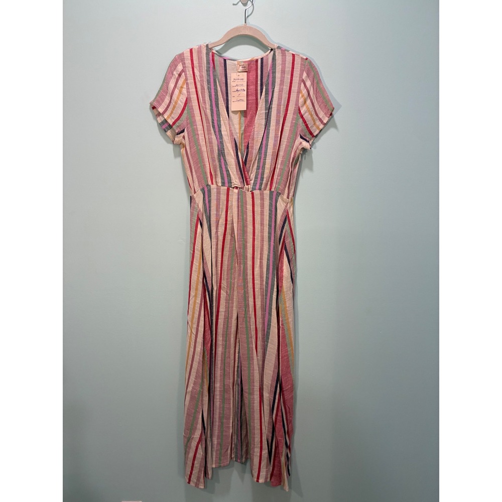 Dizzy Lizzy Multi Color Striped Long V-Neck Tunic Top Size M NWT